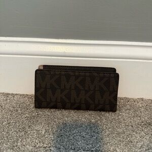 Michael Kors Brown MK Signature Logo Pattern Bi Fold PVC Checkbook Cover